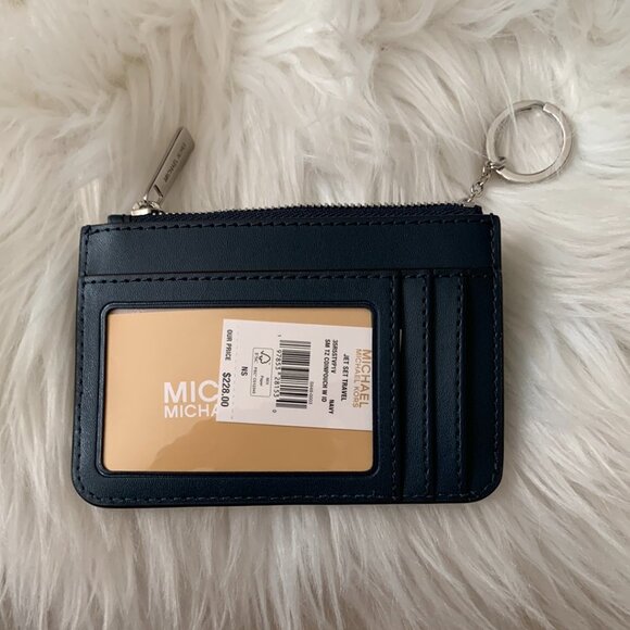 MICHAEL KORS Checkered Quilted Leather Coin Card Key Case in Navy - Picture 2 of 3